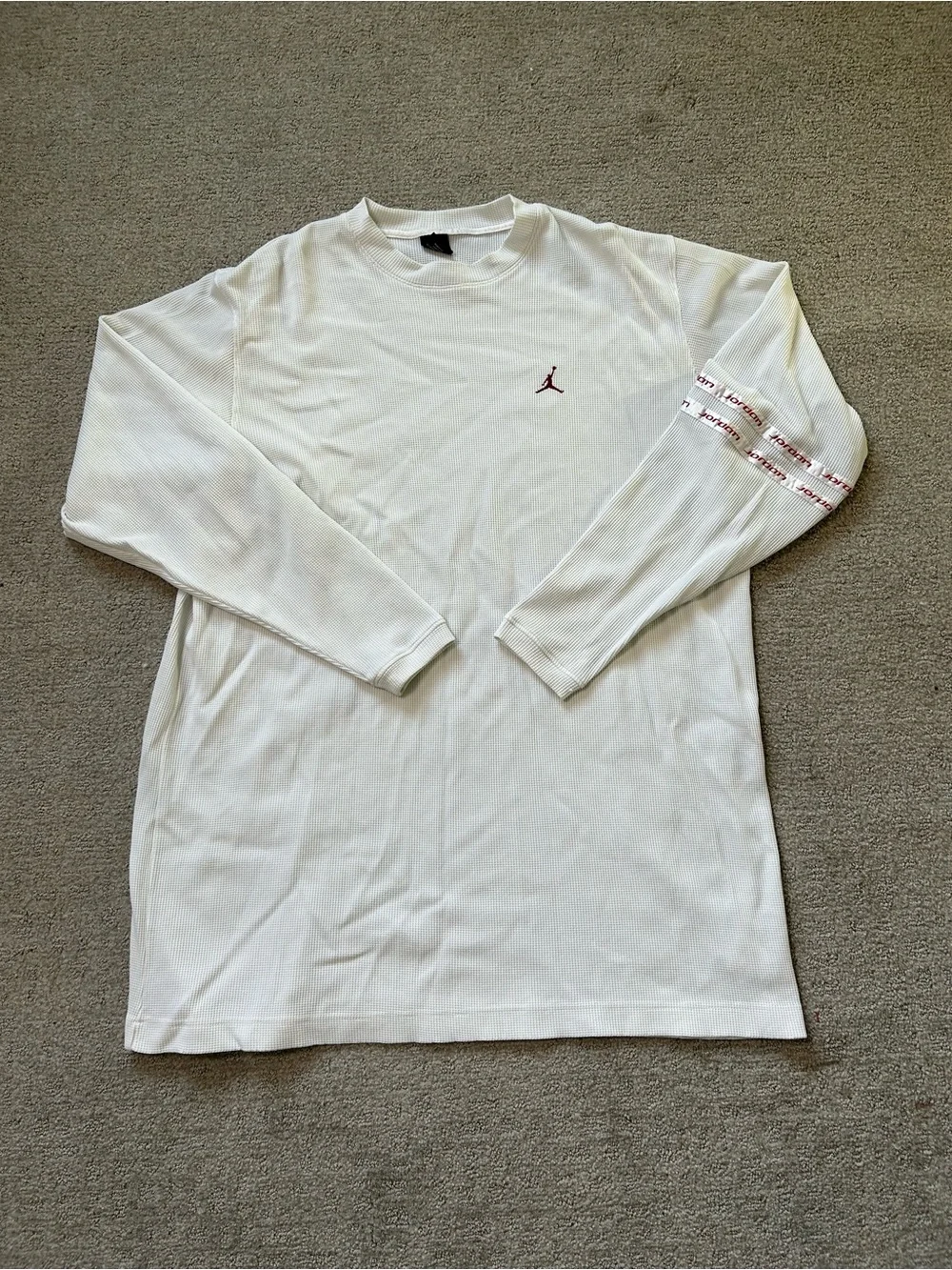 Vintage Air Jordan White/Red Waffle Knit Long Sleeve Mens  3XL Top - Y2K Grail